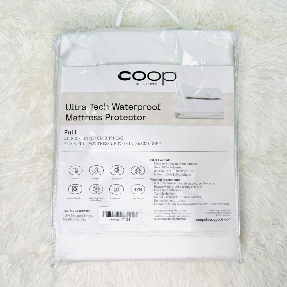 COOP Sleep Goods Ultra Tech Waterproof Mattress Protector Full 54in x 75in‎